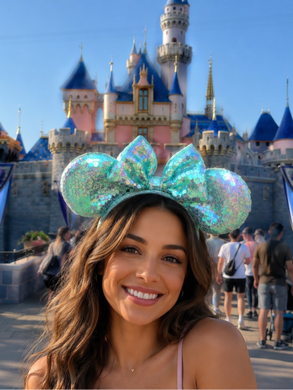 Shanghai Disney Parks Iridescent Bow Sequin Minnie Ears Headband NWT